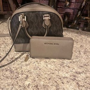 Michael Kors crossbody w/ wallet- Mushroom color -$60